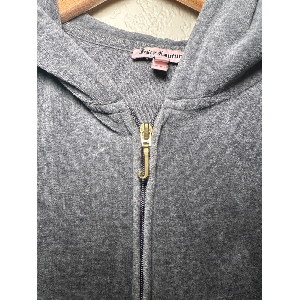 Juicy Couture‎ Womens XL Sweater Hoodie Full Zip Velour Gray Y2K Choose Juicy - Picture 4 of 5